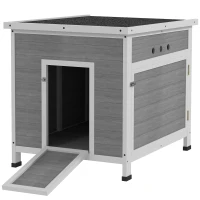 PawHut Wooden Duck House with Ramp, Double Doors, Openable Asphalt Roof, Ventilation Holes, Removable Base, Light Grey(m-1)