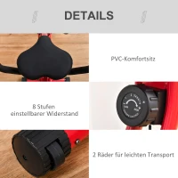 HOMCOM Heimtrainer, 8 Widerstandsstufen, höhenverstellbar, LCD-Monitor, 107 cm x 53 cm x 22 cm, Rot + Schwarz + Weiß(m-4)