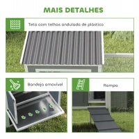 PawHut Galinheiro para Exterior Galinheiro de Madeira para 10-15 Galinhas com Baloiço Perchas Bandeja Removível e Rampa 315,5x150,5x140,5 cm Cinza(m-8)