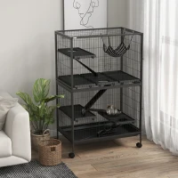 PawHut Gaiola para Roedores 80x52x128 cm Casa de 4 Alturas com Rampas Suspensa Rede Bandeja Removível Rodas Cinza Escuro(m-10)