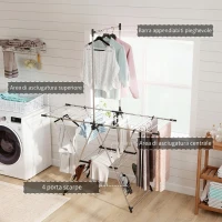 HOMCOM Stendibiancheria da Pavimento Pieghevole con Ali Regolabili a 5 Livelli, 139x62.5x201 cm, Argento(m-4)
