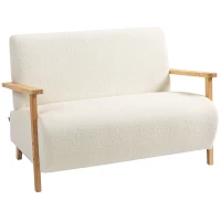HOMCOM Sofá de 2 Lugares Estofado em Borreguito com Acolchoado Espesso Apoios de Braço e Pés de Madeira 118x76x78 cm Creme(m-11)