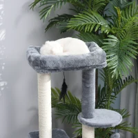 PawHut Albero Tiragraffi per Gatti Adulti su più Livelli, Castello per Gatti con Cuccia, Posatoio e 2 Ripiani, Bianco e Grigio, 48x35x100cm(m-8)