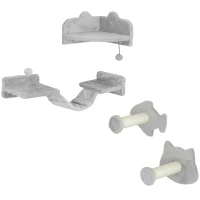 PawHut 4-Piece Cat Wall Shelves with Steps, Ladder, Jumping Platforms, Light Grey(m-1)