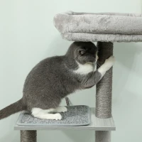 PawHut Arranhador para Gatos com Plataforma Rede Caverna Cama Postes de Sisal e Bolas de Brincar 48x40x126 cm Cinza(m-7)