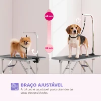 PawHut Mesa de Tosquia Dobrável para Cães com Tampo Antiderrapante e Braço Ajustável, 81 x 48,5 x 80 cm, Preta(m-4)