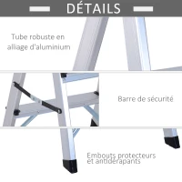 HOMCOM Marchepied escabeau double pliant antidérapant hauteur max. 59 cm charge max. 150 Kg aluminium(m-5)