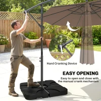 Outsunny 3m Overhanging Parasol, with Base, Weights and Cover - Coffee(m-4)