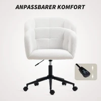 HOMCOM Gepolsterde Bureaustoel met Pluche Bekleding, Kuipvormig Design, Verrijdbare Bureaustoel, Stalen Basis, Crème+Zwart(m-7)