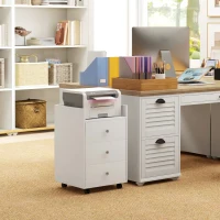 HOMCOM Bloco de Gavetas para Escritório com 4 Rodas 3 Gavetas e 1 Bandeja Amovível Carga 30 kg 43x40x66,5 cm Branco e Natural(m-7)