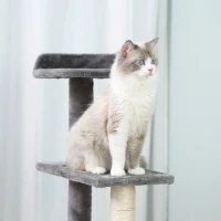 PawHut Copac pentru Pisici de 100 cm cu Pat Rotund, Stâlpi din Sisal și Acoperire de Pluș, Gri(m-7)