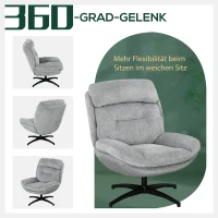 HOMCOM draaibare loungestoel voor de woonkamer, brede zitting, dikke kussens, comfortabele relaxstoel in chenille-look, waterafstotend, ideale leesstoel voor het slaapkamer, grijs(m-4)