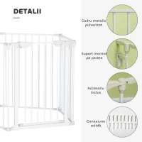 PawHut Poartă pentru câini reglabilă și pliabilă, cu închidere automată și sistem de blocare, 300x74,5 cm, alb(m-7)