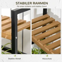 Outsunny 3-laags plantenrek, bloementrap met bevestigingshaken, tuinplantenstandaard, natuurlijk hout, 80 cm x 36 cm x 174 cm(m-6)
