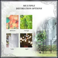Outsunny Metal Garden Arbor Arch with Double Doors, 2 Side Planter Baskets, Climbing Vine Frame, Black(m-4)