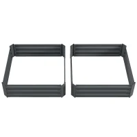 Outsunny 2er Set Pflanzkasten, Blumenkasten, Blumenkübel für Garten, Terrasse, Verzinkter Stahl, 100 x 100 x 30 cm, Dunkelgrau(m-11)