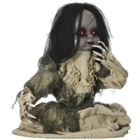 Outsunny Halloween-decoratie van 83 cm Bewegende spookpop met speciale effecten en geluidsfunctie, rode ogen met kroonluchters, gemotoriseerde wielen, horrorpop(m-10)