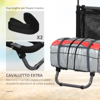 SPORTNOW Carrello da Spiaggia Pieghevole con Tasca in Rete, Manico Telescopico e Cavalletto, 82x67x81 cm(m-6)