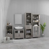 kleankin Colonna Bagno in Truciolato con 5 Ripiani Aperti e un Cassetto, 42x30x170 cm, Grigio(m-9)