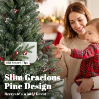 HOMCOM Slim Gracious Pine Xmas Tree, 6ft/180cm Artificial Christmas Tree with 688 Branch Tips, Foldable Steel Stand, Green(m-5)