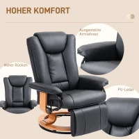 HOMCOM Relaxstoel met Ligfunctie, Draaibaar, tot 150 kg, Kunstlederbekleding, Stalen Frame, Zwart(m-7)