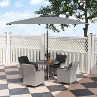 Outsunny 4 Seater Rattan Dining Set with Parasol & Cushions - Light Grey(m-10)