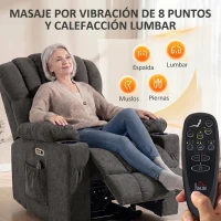 HOMCOM Sillón Relax Reclinable Eléctrico Levanta Personas Masaje Vibratorio y Calor Asiento Ancho USB-C USB-A Bolsillos Negro(m-11)