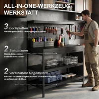 HOMCOM Werkbank met verstelbare planken, robuuste werkstation met perforatiewand en 2 lades, 122 x 61 x 156 cm, Zwart(m-4)