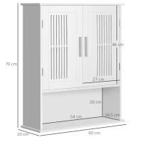 kleankin Armário de Parede Casa de Banho com Armazenamento 2 Portas em Ripas Prateleira Ajustável e Compartimento 60x20x70 cm Branco(m-3)