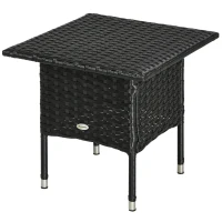Outsunny Rattan Side Table, Outdoor Coffee Table with Plastic Board Under the Full Woven Table Top for Patio, Garden, Balcony, Black(m-10)
