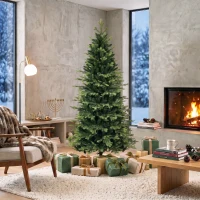 HOMCOM Geneva Fir Hinged Xmas Tree, 6ft/180cm Artificial Christmas Tree with 1610 Branch Tips, Foldable Steel Stand, Green(m-8)