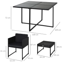 Outsunny 9 PCs Rattan Dining Cube Set Outdoor Patio Furniture PE Rattan Wicker Dining Set w/ 4 Armchair,4 Foot Stool,Grey Cushion(m-3)