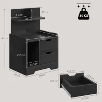 HOMCOM Bedside Table, Small Bedside Cabinet with 2 Drawers and Storage Shelves for Bedroom, Black Wood Effect(m-3)