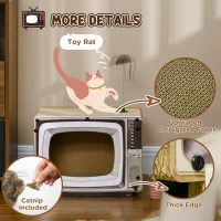 PawHut TV-Shaped Scratching Board with Scratcher, Catnip, Toy Rat, Cat Scratcher for Indoor Cats, 43 x 23 x 32.5cm(m-5)