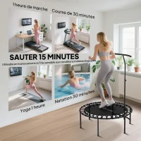 SPORTNOW Trampoline de Fitness avec Cordes Élastiques, Poignée Réglable 5 Positions, Capacité 100 kg, Acier, Ø102x132cm, Noir(m-7)