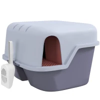 PawHut Katzentoilette, Katzenklo mit Deckel und Schaufel, leicht zu reinigen, verschließbar, Lila(m-1)