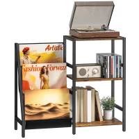 HOMCOM 3-Tier Record Player Stand, End Table for Living Room, Bedroom - Rustic Brown(m-11)