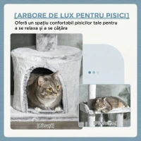 PawHut Copac Scratcher pentru Pisici la Tavan cu Platforme și Căsuță, 60x40x225-255cm, Gri(m-4)