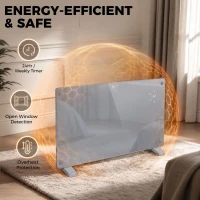 HOMCOM 1500W Smart Panel Heater Wall Mounted & Freestanding, Electric Heater with Weekly Timer, Open Window & Anti-Frost, Grey(m-6)