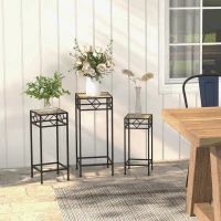 Outsunny Blumenständer, 3er-Set, rund, stapelbar, Rattanoptik, Metallbeine, In- und Outdoor, Schwarz/Gold(m-10)