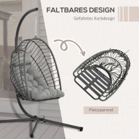 Outsunny Hangingstoel Rotan Loungestoel, weerbestendig, 1 kussen, 100 cm x 131 cm x 194 cm, Lichtgrijs(m-4)