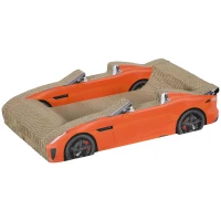 PawHut Cuccia per Gatti Tiragraffi a forma di Auto con Trattamento ad Erba Gatta, in Cartone Ondulato, 50x30x12.5 cm, Rosso(m-1)