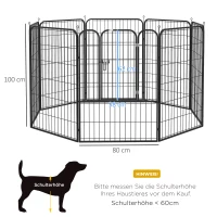 PawHut buitenverblijf box voor huisdieren puppy hek box hondenverblijf aanpasbare vorm met deur metaal 79 x 100 cm zwart(m-3)
