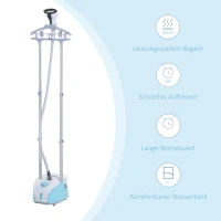 HOMCOM kledingstomer stoomborstel 1800 W stoomstrijkijzer verticaal stoomstation 2 l blauw(m-4)