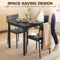 HOMCOM 3 Piece Space-Saving Kitchen Table and Chairs, Dining Table Set for 2 with Metal Legs, Black Wood Effect(m-4)