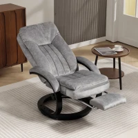 HOMCOM Swivel Recliner Chair with Footrest, Manual Recliner Armchair with Wooden Base, Plush Velvet Upholstered Reclining Chair for Living Room, Bedroom, Office, Grey(m-2)