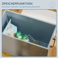 PawHut Futterstation Erhöhte Fressnäpfe 1 Stauraum 2 Edelstahl-Futternäpfe,  60 cm x 30 cm x 41 cm, Grau(m-8)