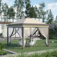 Outsunny Tenda Dobrável Exterior 3,3x3,3x2,9 m com Luzes LED e Controle Remoto 4 Mosquiteiras Removíveis e Bolsa de Transporte Bege(m-10)