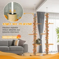 PawHut Arbre à chat hauteur réglable 202-242 cm avec feuilles décoratif, griffoir et plateformes en tissu peluche orange(m-5)
