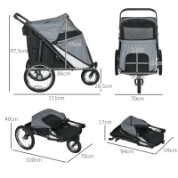 PawHut Hondenbuggy, opvouwbaar, opklapbaar, ligkussen, stalen frame, grijs/zwart(m-3)